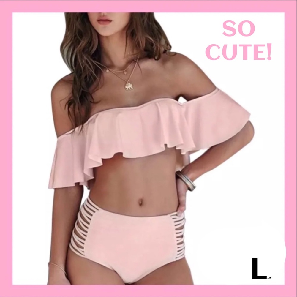 Sexy Grey 2 Piece Ruffle Swimsuit. Size Small